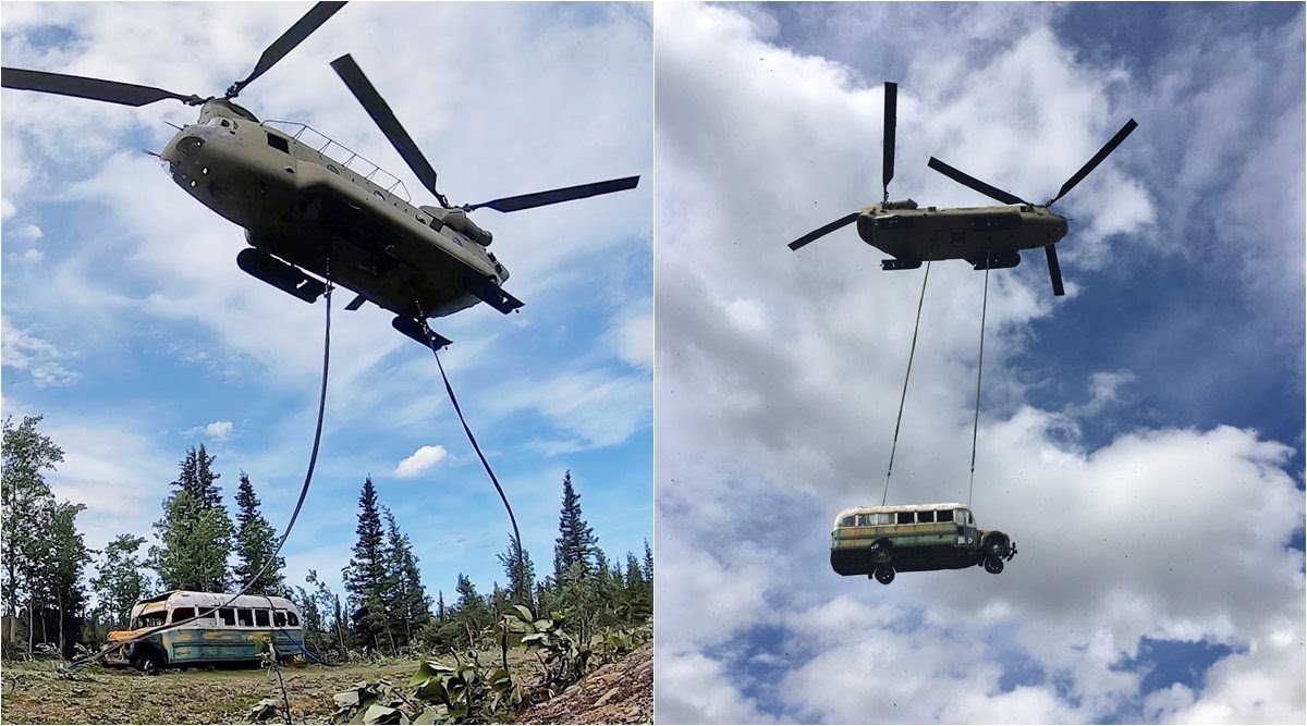 CaldwellBharath's tweet photo. The abandoned 1940s-era bus that was popularized in the 1996 book"Into the Wild,"and later its film adaptation, was removed from its longtime spot in central Alaska on June 19 after an increasing number of tourists found themselves in harm’s way while trying to visit the landmark https://t.co/7RwOIWSAIP