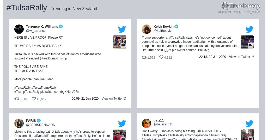 #tulsarally is now trending in New Zealand

trendsmap.com/r/NZ_hdnues