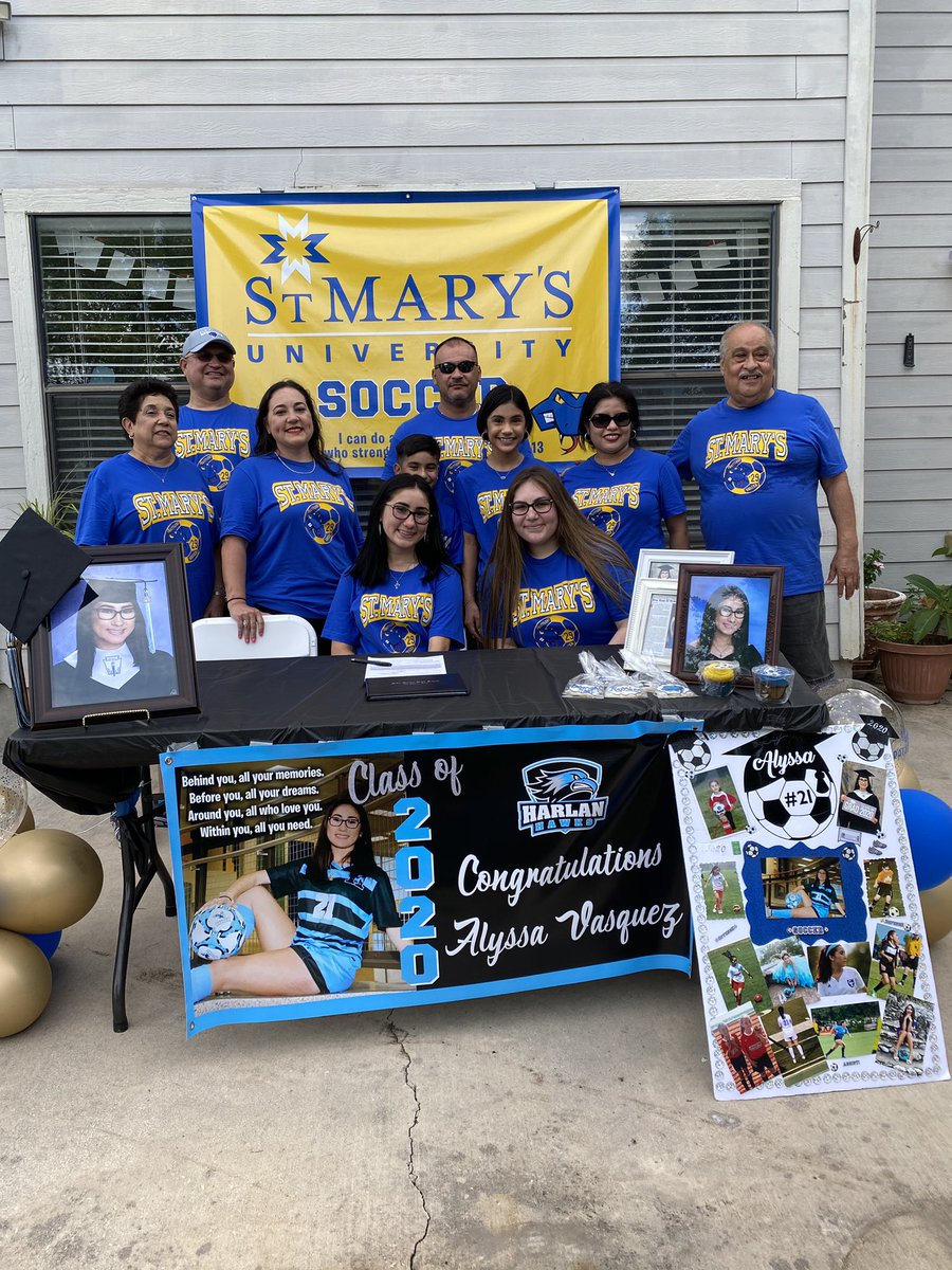 HarlanGSoccer's tweet photo. Our first Hawk to play soccer at the college level signed with St. Mary’s University!Congratulations Alyssa Vasquez and family, we are so happy for you! 🦅⚽️💙🐍 #HawkYeah https://t.co/ufxodBQb4i