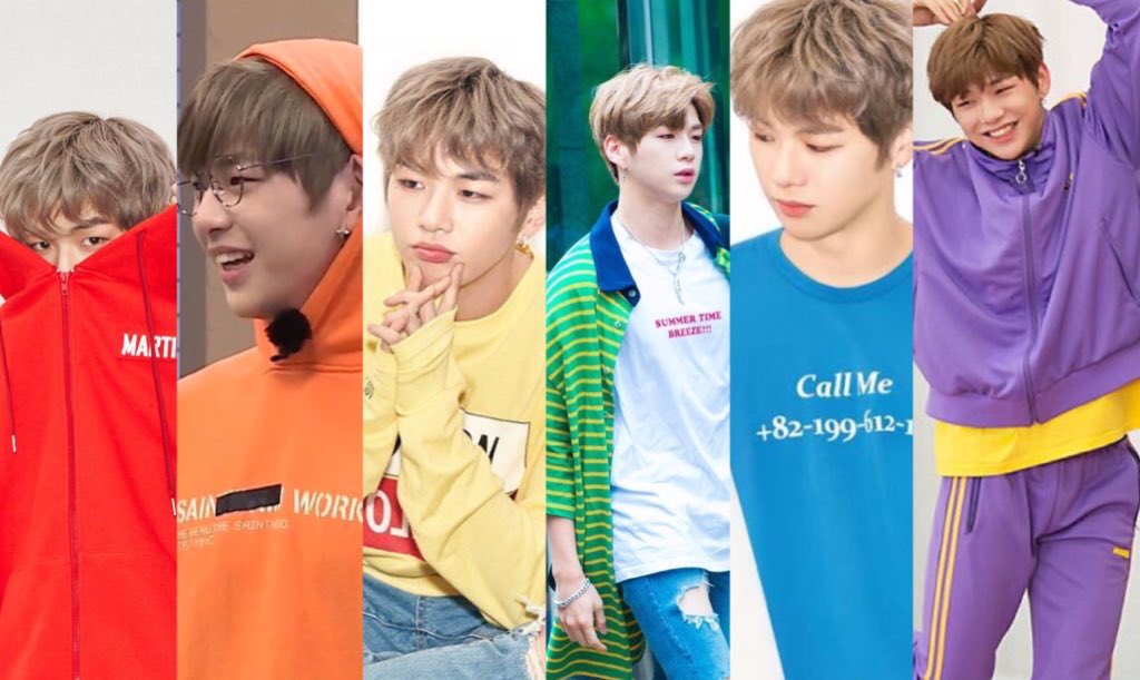 99OII7's tweet photo. Kang Daniel as colors of the 🌈 

❤️       🧡         💛         💚       💙       💜 https://t.co/pMlLljx1FB