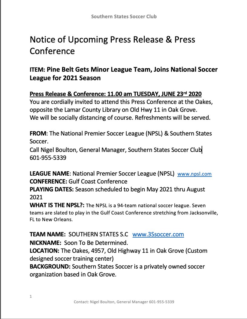 SportsContUltd's tweet photo. Exciting news coming to the Oak Grove/ Hattiesburg area! If you or anyone that you know may be interested, be sure to check out the announcement and attend the press conference  this Tuesday, June 23rd 11:00 a.m. at address listed below. https://t.co/QBnGygvo3E