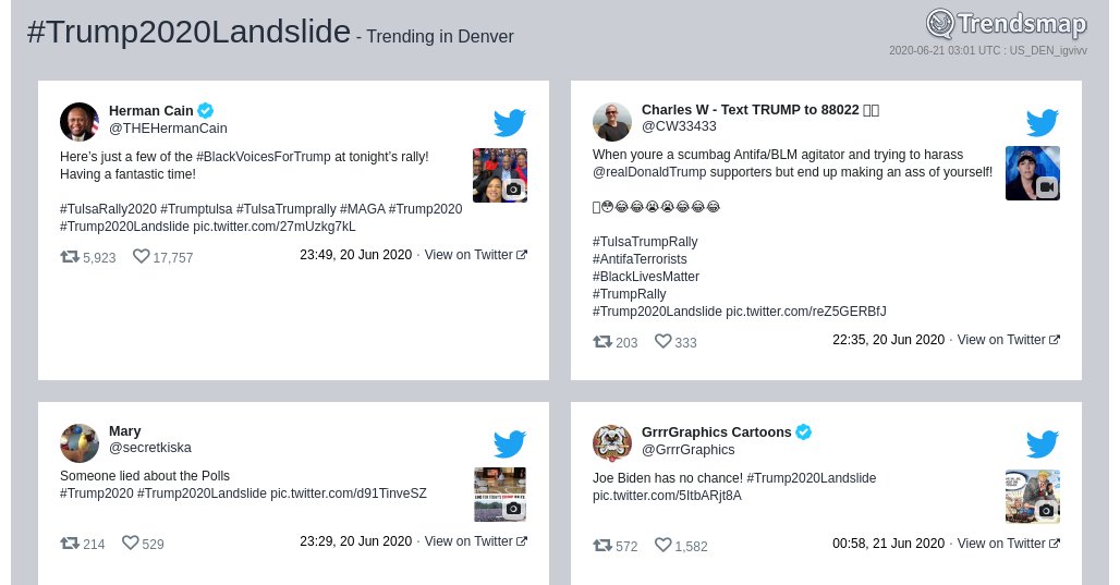 TrendsDenver's tweet photo. #trump2020landslide is now trending in #Denver

https://t.co/3Pm1QqyA0N https://t.co/lEWftZTOOw