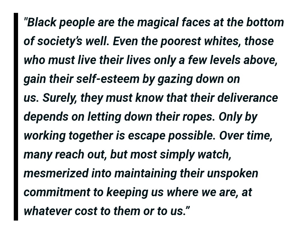 Here's the opening salvo in Faces at the Bottom of the Well. Read it. It's a feeling, maybe, but it's not reality. It was written in 1992.Around that same time, Michael Jordan was basically God. Every white kid I knew had Jordan stuff and broke parents. Looking down? Nah. Nope.