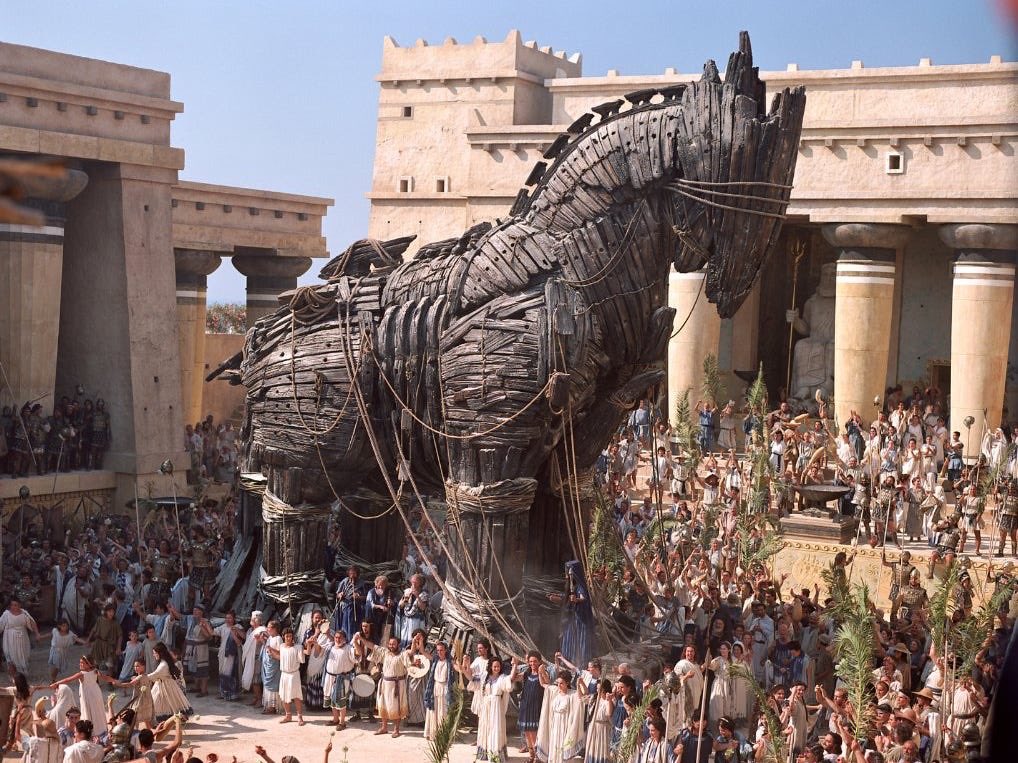 𝙸2. TrojanIstilah ini diambil dari kisah Troy – Trojan adalah patung kuda gergasi yang dibawa masuk ke dalam kota, padahal penuh dgn askar lawan (Greek).Dalam IT, Trojan adalah program yang nampak "harmless" padahal mengandungi malware. Contohnya gambar, PDF, keygen & etc.