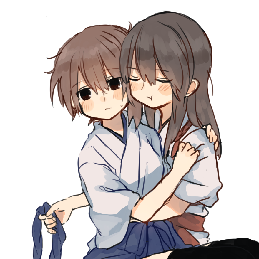 akagi (kancolle) ,kaga (kancolle) multiple girls 2girls long hair brown hair japanese clothes closed eyes blush  illustration images