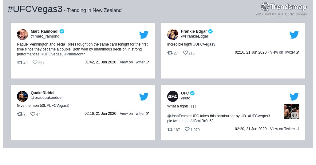 #ufcvegas3 is now trending in New Zealand

trendsmap.com/r/NZ_bwnmzv