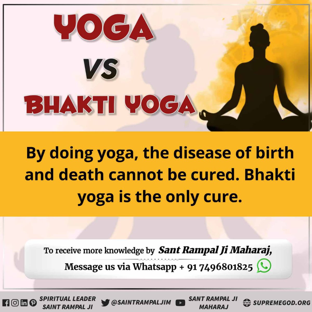 ImpCVnfAP84UpIz's tweet photo. #BhaktiYoga_By_SaintRampalJi

YOGA   v/s   Bhakti yoga

By doing yoga ,the disease of birth and death cannot  be cured.Bhakti yoga is the only cure.

To receive more information about bhakti yoga.

Must watching ishwar tv 08:30pm https://t.co/Q3JB1Qjay5