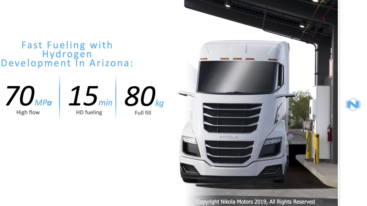 They expect their fuel equipment to fill an 80kg tank in 15 mins. Toyota Mirai uses the same WEH H70 nozzle they are modifying and it takes 5 mins to fill Mirai's 5kg hydrogen tank. That means NKLA has to achieve ~5.3x faster refueling speeds with the same equipment.