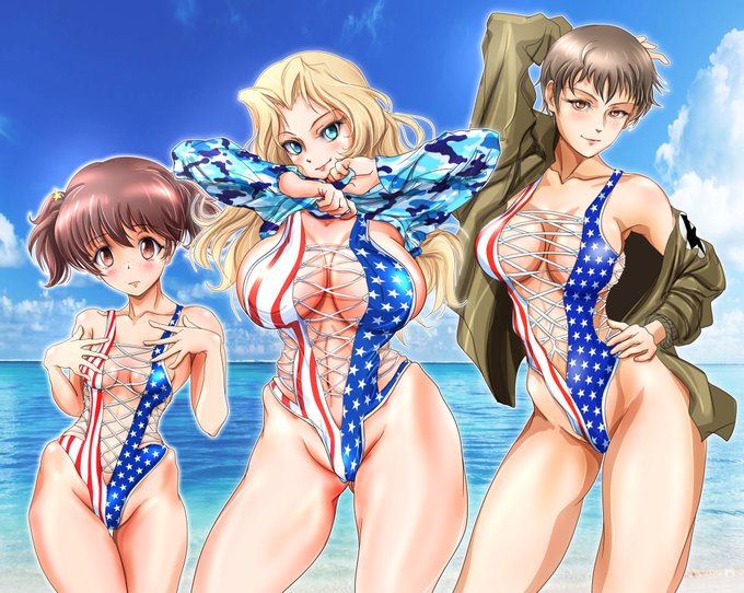 例の星条旗水着 サンダースの三人揃ったので並べてみましたよ✌️🇺🇸 