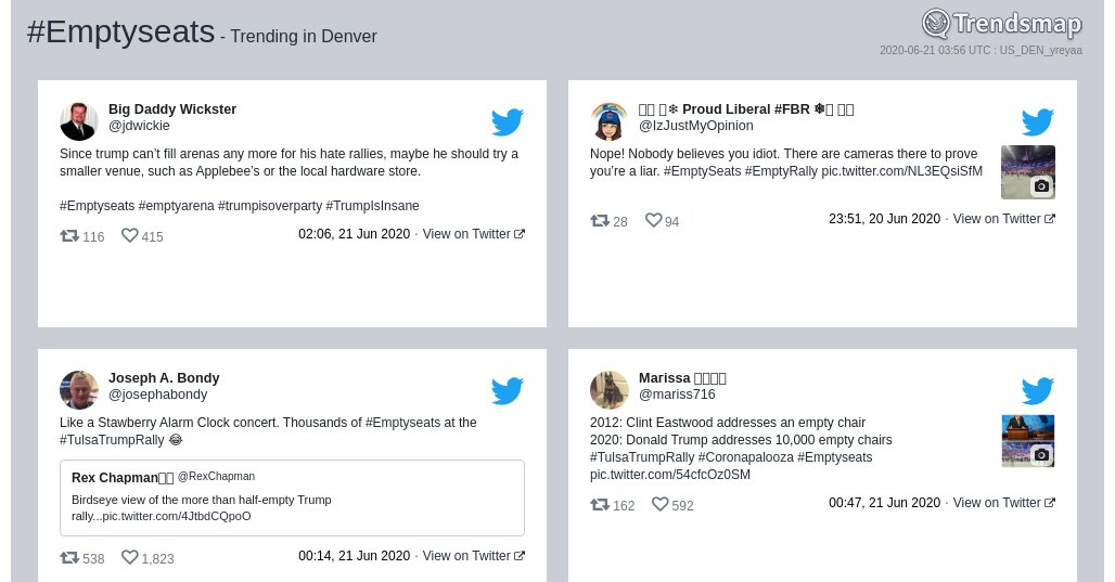 TrendsDenver's tweet photo. #emptyseats is now trending in #Denver

https://t.co/9E1Xh2iQW5 https://t.co/89FE2t8poo