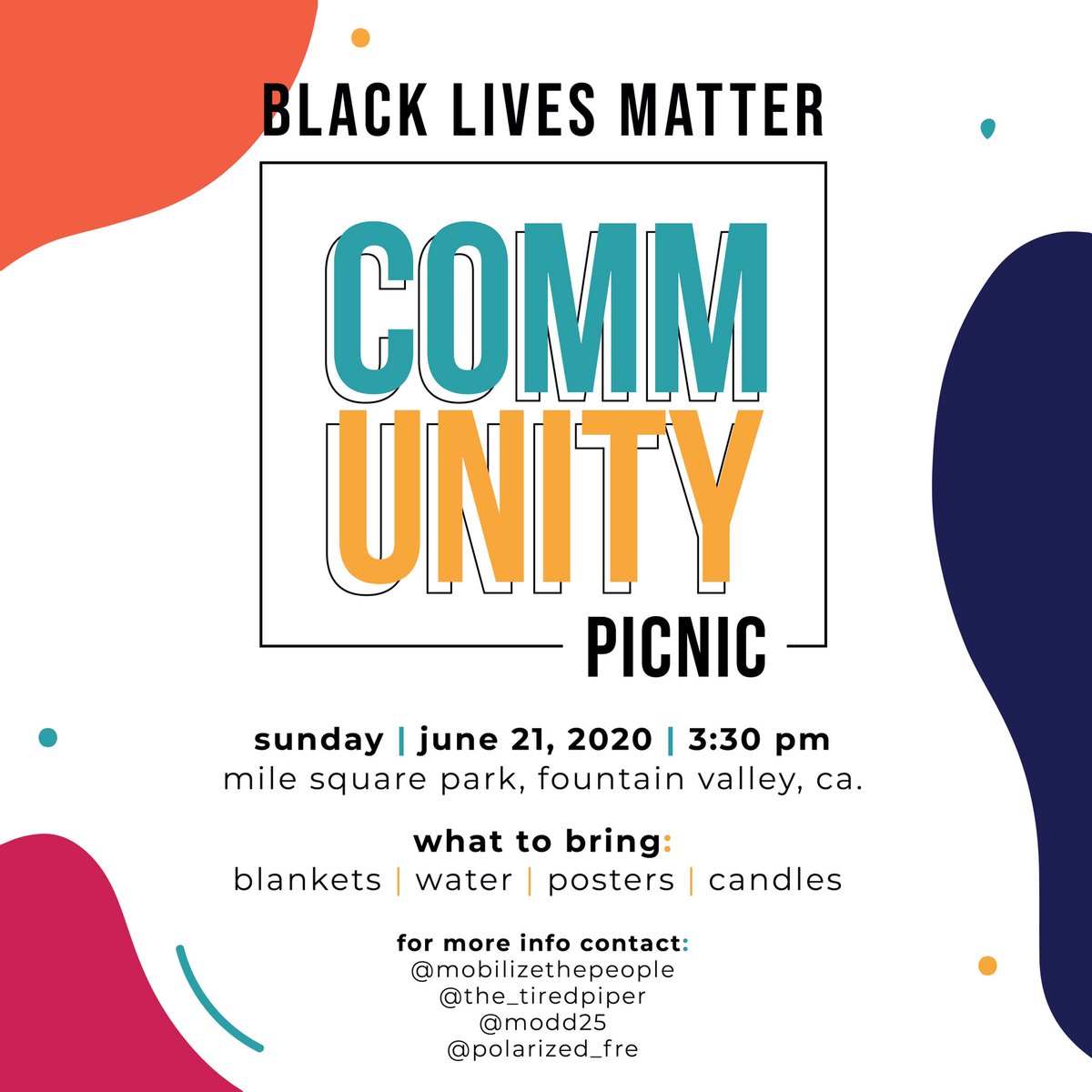 halfjazmyn's tweet photo. Sunday, June 21st! Hope you all can make it ✊🏾🧡 #BLACKLIVESMATTER #OCPROTEST https://t.co/J0CIbdr0E9