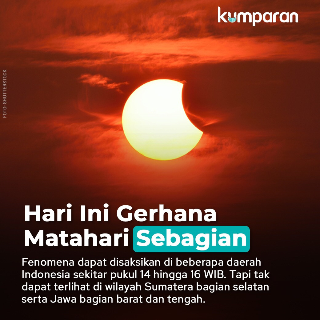 kumparan's tweet photo. Hari ini, Minggu (21/6), fenomena Gerhana Matahari Cincin akan terjadi di sejumlah negara. Masyarakat Indonesia juga bisa menyaksikan fenomena alam langka ini dalam Gerhana Matahari Sebagian. Selengkapnya di: https://t.co/VcXPnb3YWO #TopNews https://t.co/saKp3PnjWG