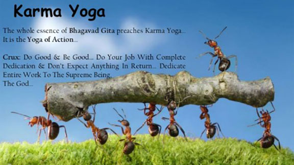 Karma yoga- karma yoga means to work in krishna consciousness, in the full bliss and knowledge of devotional service. One who works for the satisfaction of lord finds himself always in the transcidental bliss. Karma yoga is also known as buddhi yoga.