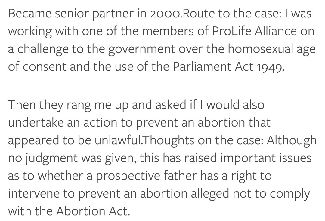 So who is Paul Conrathe, and what are those arguments? In this interview he says that his work with the ProLife Alliance challenging the homosexual age of consent caused them to instruct him on an abortion rights case ( https://www.lawgazette.co.uk/news/lawyer-in-the-news/33182.article).