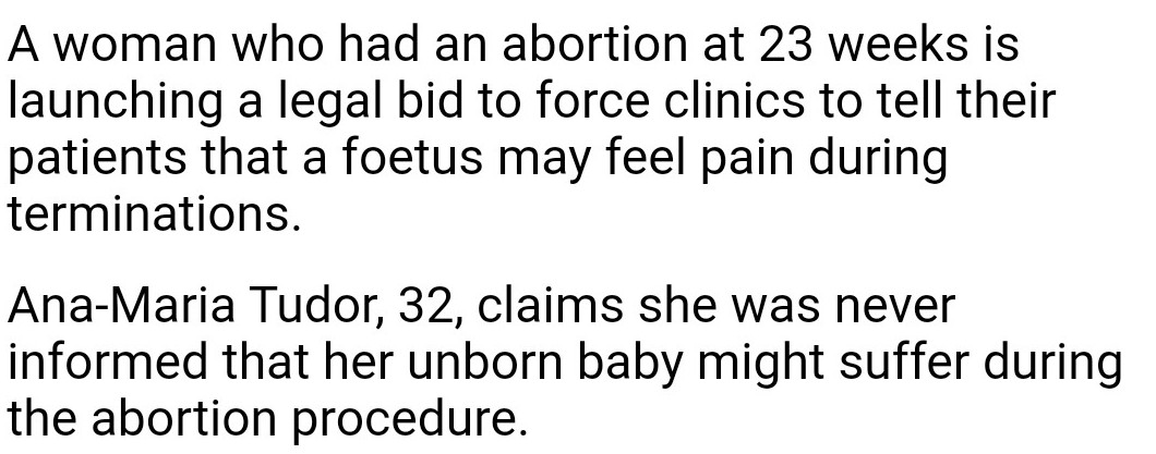 Here is an anti-abortion rights case he is running at the moment. The woman in question, Ana-Maria Tudor, says her clinic was obliged to tell her foetus might feel pain or she could not give informed consent.