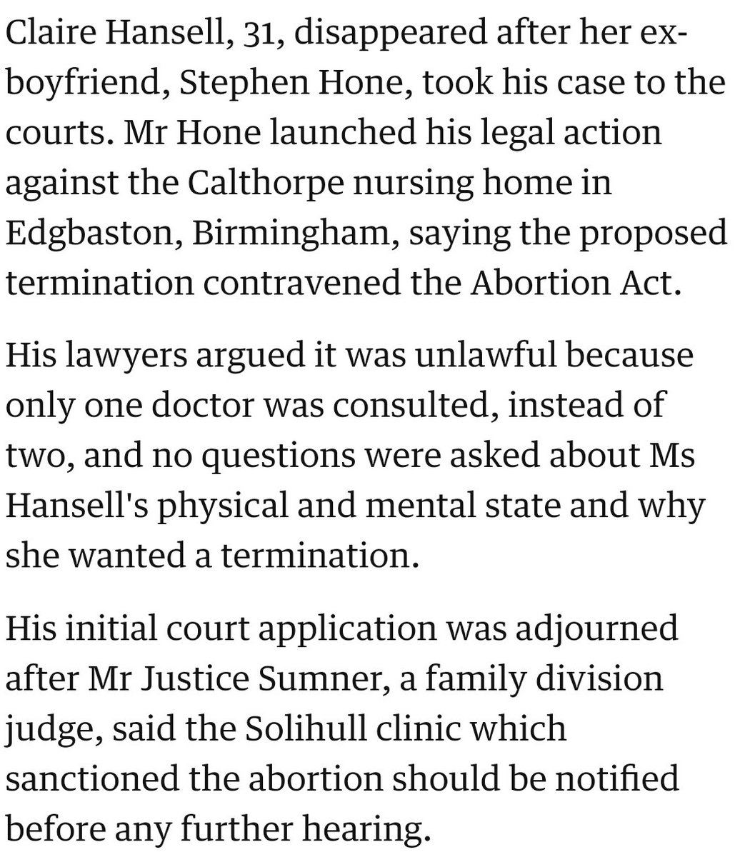 Conrathe has run a number of other cases challenging abortion rights on the basis consent was not given properly or consent cannot be given by someone under 18.Stephen Hone argued via Conrathe his ex-girlfriend could not consent because her mental state was not examined.