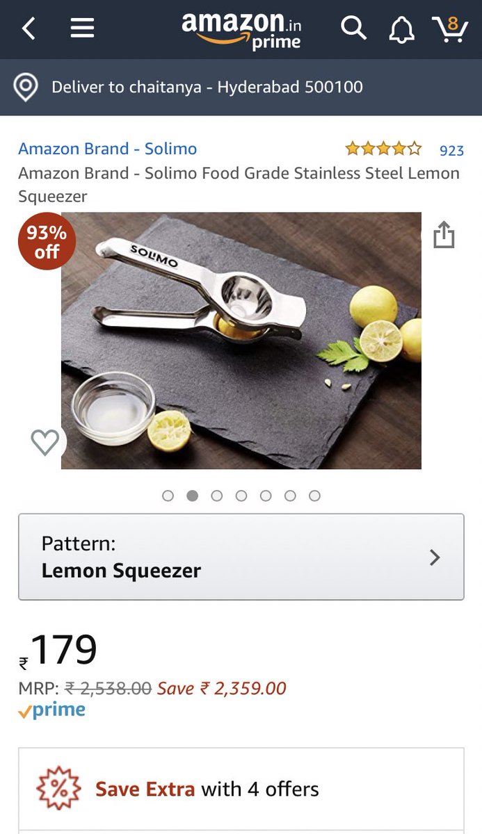 Gkc_talkies's tweet photo. Dear @amazonIN A whopping discount of Rs.2300 on lemon squeezer!! Shocked!! This is almost giveaway. Right away ordering 10 and planning to save 23000. #FakeDiscount #CustomerExperience #AmazonIndia https://t.co/khLa3CXw3q
