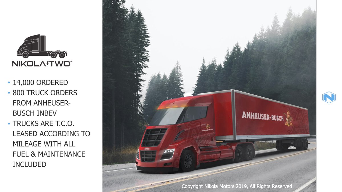 As of then they claim 14,000 orders for Nikola TWO. Trucks are T.C.O leased (Total Cost of Ownership I think) according to milage with all fuel and maintenance included!!