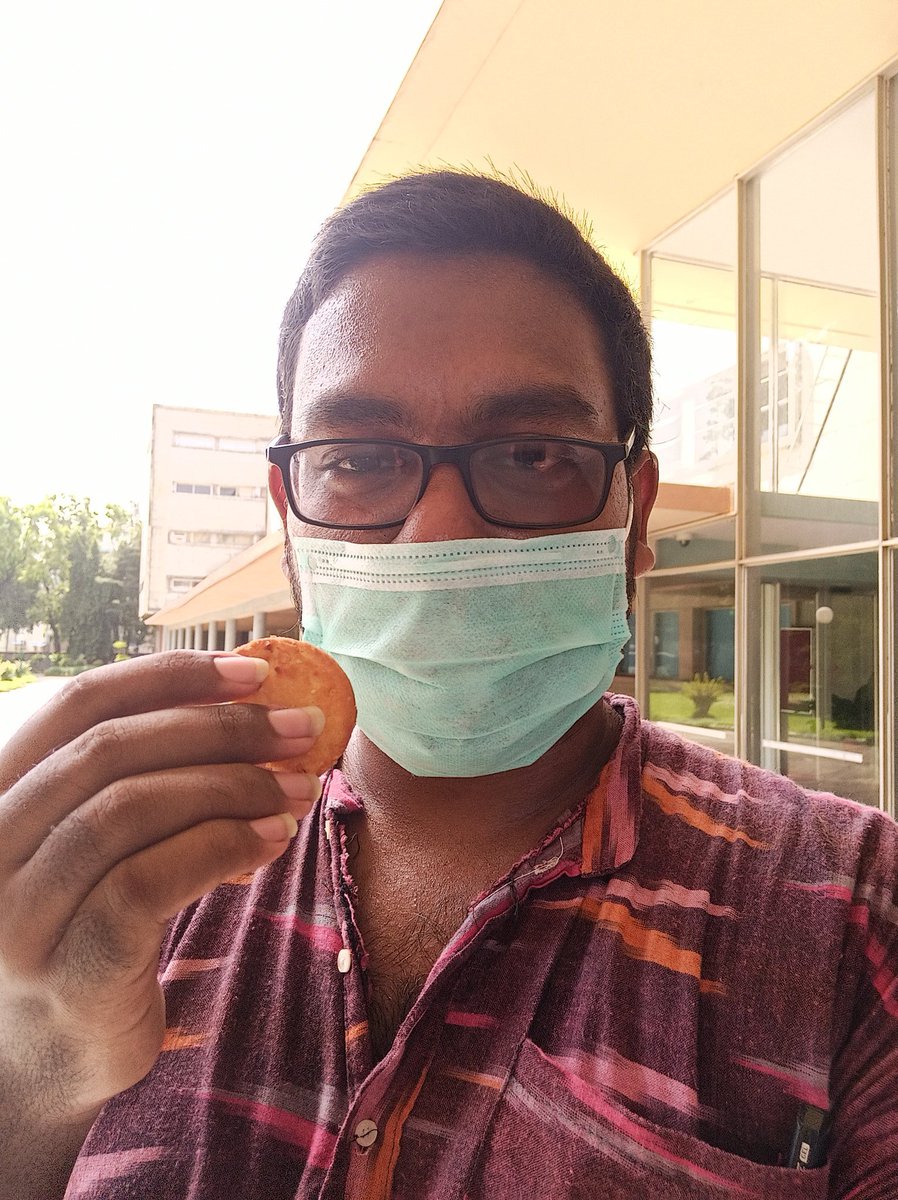 Dibyasankardas's tweet photo. #solareclipse today from #mumbai #TIFR 
And mandatory eating during eclipse.
 But can you eat with mask on? 🤔
Noh! So have to remove mask and eat. 
#EclipseEating @asipoec @aniket_sule @IndiaImfs @ScienceMarchMum @tifrarnab @Bssallindia @BreakthroughWB https://t.co/DP8J37O0R4