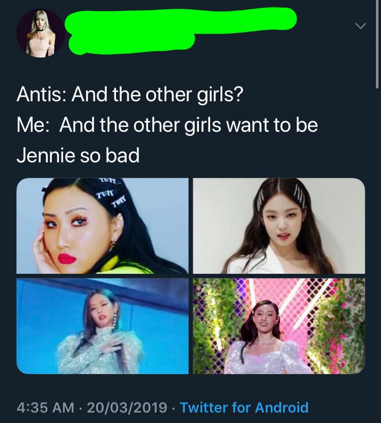 "Antis: ¿Y las otras chicas? Yo: Y las otras chicas quieren ser Jennie tan mal"