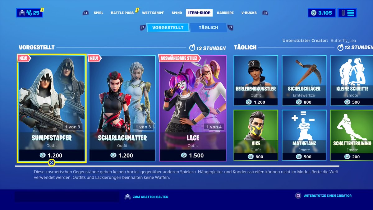 elsenboy1987's tweet photo. Item Shop von 21.06.2020 2 neue Skinns "Sumpfstapfer" mit seinen Erntewerkzeug "Sumpfschmneide" und der Lackierung "Sumpfschuppen". Ausserdem "Scharlachnatter" in 2 Stielen. Mit dem Erntewerkzeug "Furchtlose Fangzähne" und dem Hängegleiter "Himmelsnatter". https://t.co/p0kdz5tQNJ