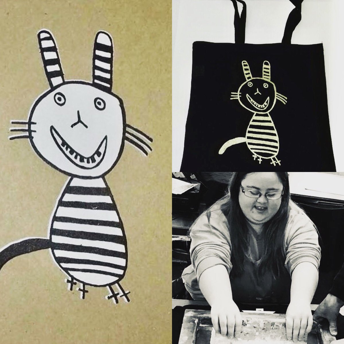 Get your Cabbit! Designed by Katie and printed by Superstars! superstararts.squarespace.com
 available on cards, notebooks and bags!  #learning disability #worthing #contribute #equality #cat #rabbit #artwork #coast #brighton #craft #printing #ability