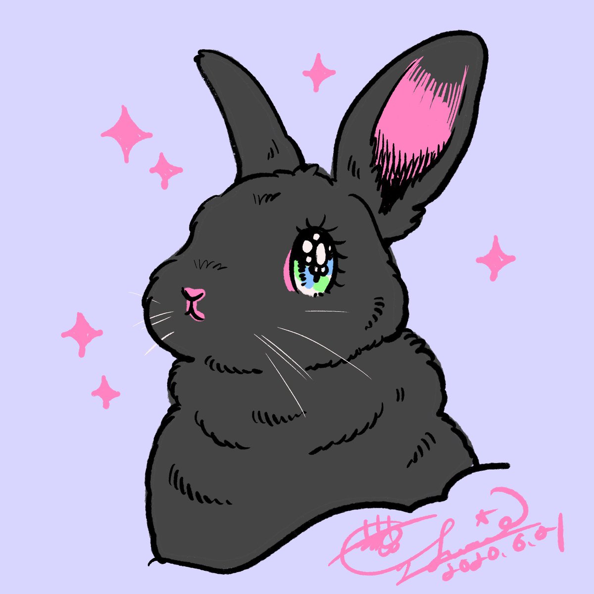 no humans signature sparkle rabbit green eyes simple background animal focus  illustration images