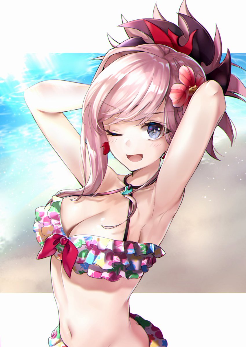 Fgo 礼装版水着を着てセクシーポーズをとる乳の日武蔵ちゃん Fgo 礼装版水着を着てセクシーポーズをとる乳の日武蔵ちゃん