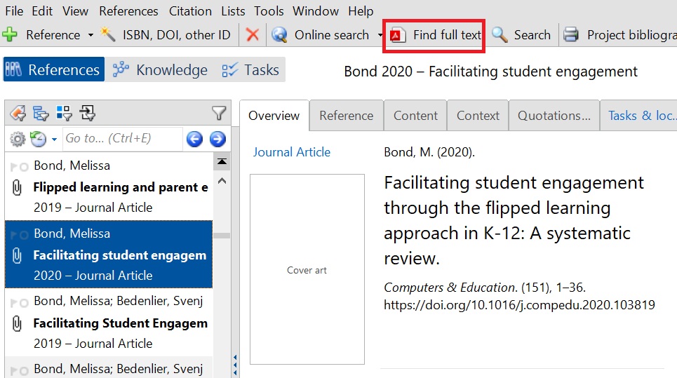 8. Use the 'Find Full Text' feature of your reference management software (e.g.  @Citavi or  @EndNoteNews) when using a VPN connection to your institution, to quickly download PDFs of the studies in your  #SystematicReview. This saves SO MUCH TIME! #PhDchat  #AcademicTwitter