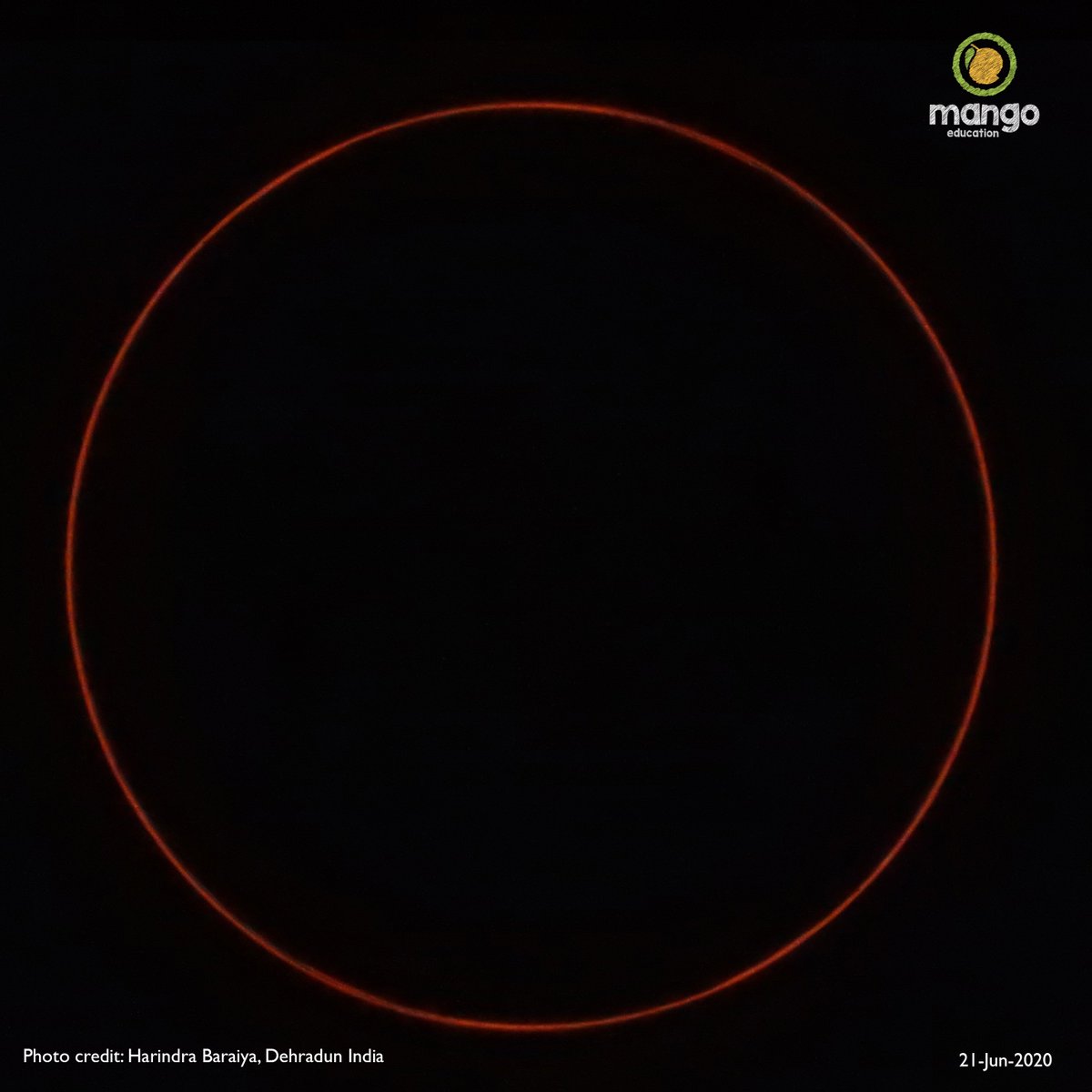 mangoeducation's tweet photo. The 'Ring of Fire' from Dehradun shot today by Mango Astronomy Club member Harindra Baraiya.
#SolarEclipse2020 #solareclipse #SolarEclipsejune2020 #Eclipse #RingOfFire #AnnularSolarEclipse2020 https://t.co/Z3UndiN8ft