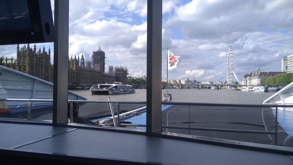 Lots of helicopters on the way back, dozens of police vans and hundreds of police. We learned later that there were some demos, but clearly were in the Trafalgar Square area before they arrived. &ndash; bei  River Thames