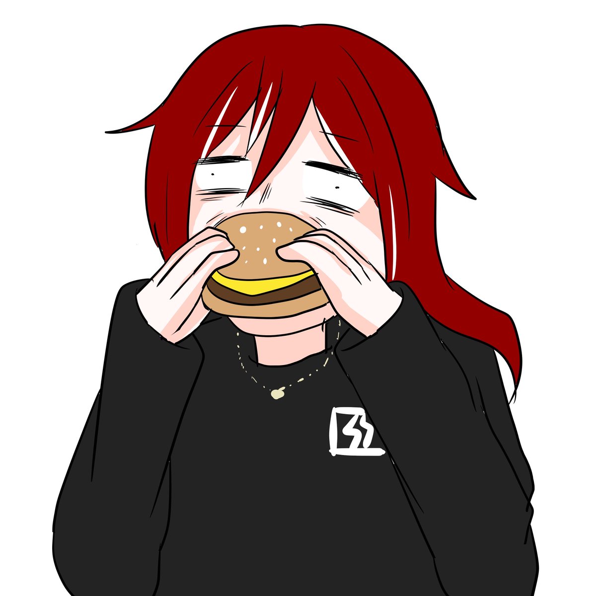 1girl burger food red hair solo eating white background  illustration images