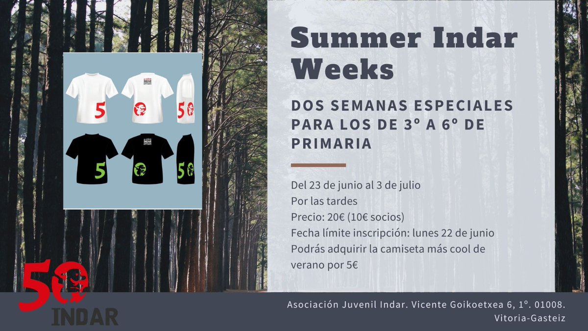 IndarClub's tweet photo. #UDA BADUGU! Campamentos de #verano para 3º-6º de primaria 🤗 Inscribiros entre hoy y mañana para disfrutar 3 días con nosotros https://t.co/fkvlc4LJoO