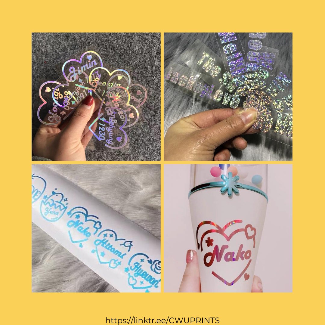 cwuprints's tweet photo. [#cwuprints] 

— HOLOGRAPHIC STICKERS
☀ RAINBOW, FLAKES, ROSE, BLUE for word design
☀️ FULL for coloured design 
DM for rates

to note:
~ second payment IS required !
~ go through READ ME on our masterlist before ordering
~ DM to order / for any enquiries 🤗 https://t.co/CCMDcy9FSJ