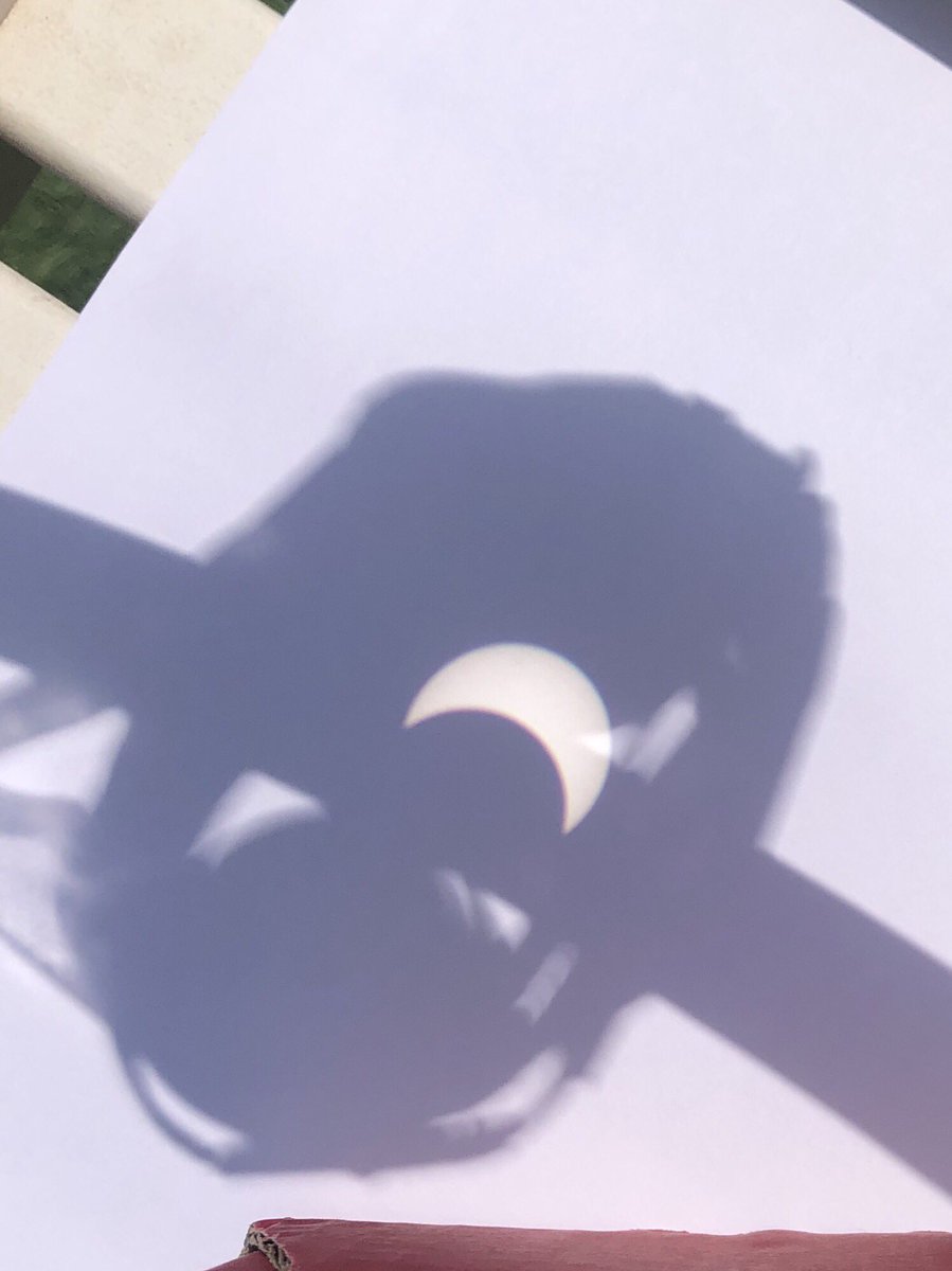 JESSScienceDept's tweet photo. Partial solar eclipse today. DO NOT look at the Sun! Use a pinhole camera or angle binoculars onto paper #JESSreallife https://t.co/gVJjzTTx6R