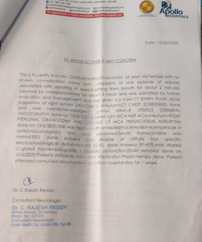 @KTRTRS Sir my aunt joined in apollo, jublihills Due to severe Health issues and we spent around 8lacks as of now. Being a small farmer from rural kodad unable to pay bills. We request you to help us in getting LOC/CMRF to save her