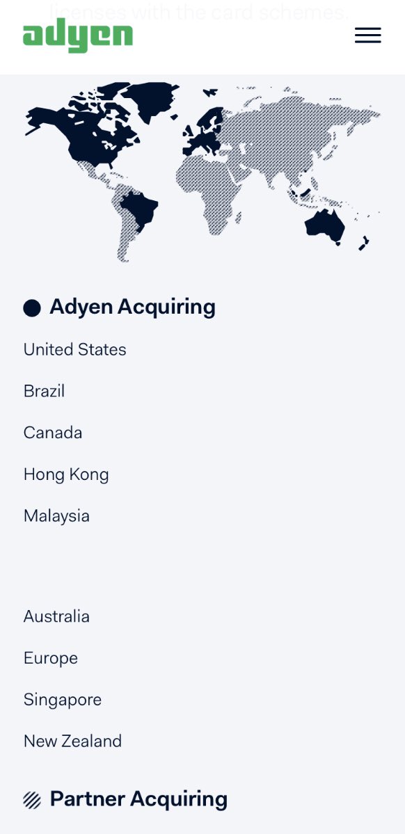 While Stripe scaled with US centric customers and grew outwards internationally to serve non-US equivalents, Adyen did the same starting in EU and was also a perfect partner for global cross-border e-comm participants needing a payments partner with a local acquiring footprint