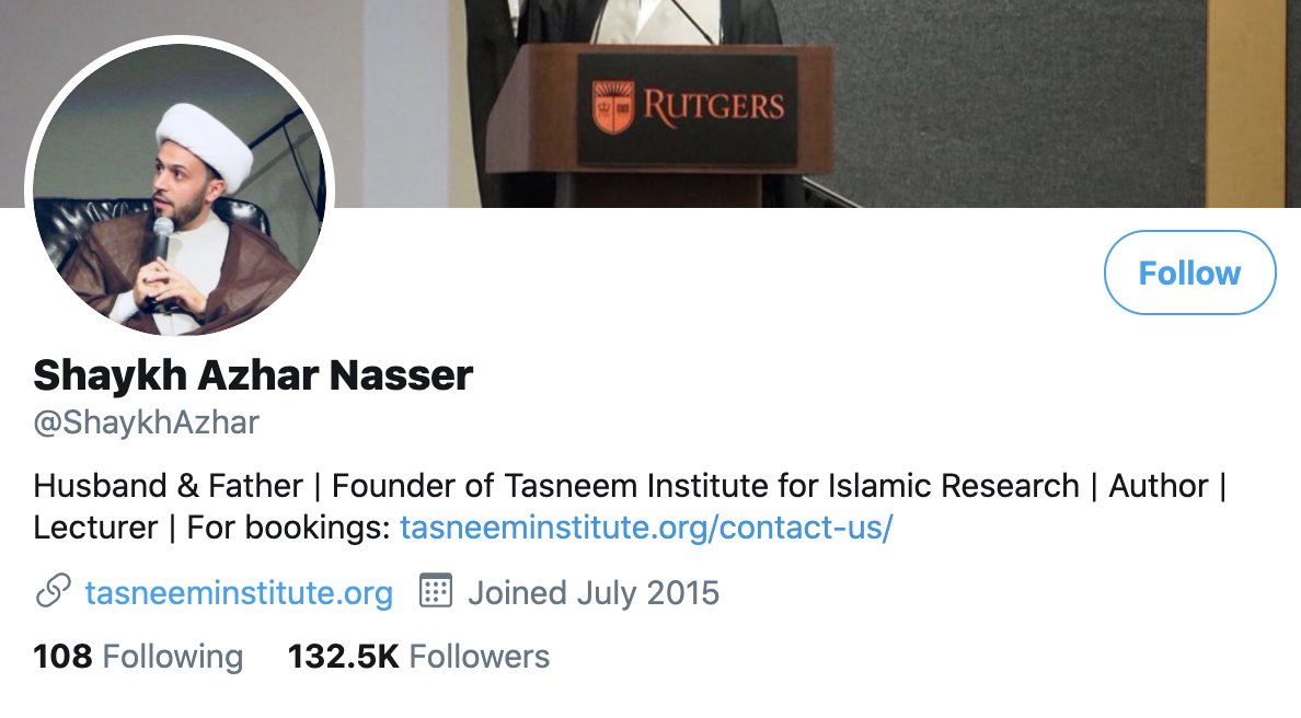 [Thread] The Fraudster Celebrity Sheikh with a Hidden AgendaAzhar Nasser ( @ShaykhAzhar) has had an interesting rise to fame on Twitter, amassing an impressive 132.5K followers, by taking advantage of his traditional "shiekh" look and stolen humour (more about that later).