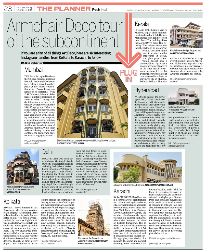 artdecomumbai's tweet photo. Enjoy a pleasant Sunday with some Deco fare from across India. By @janeborges9 @sundaymidday #timetonotice #GoDigital #nevertoolate #outreach #kerala #delhi #kolkata #karachi #Hyderabad #news #media #artdeco #mumbai https://t.co/Cs6jVwETGp