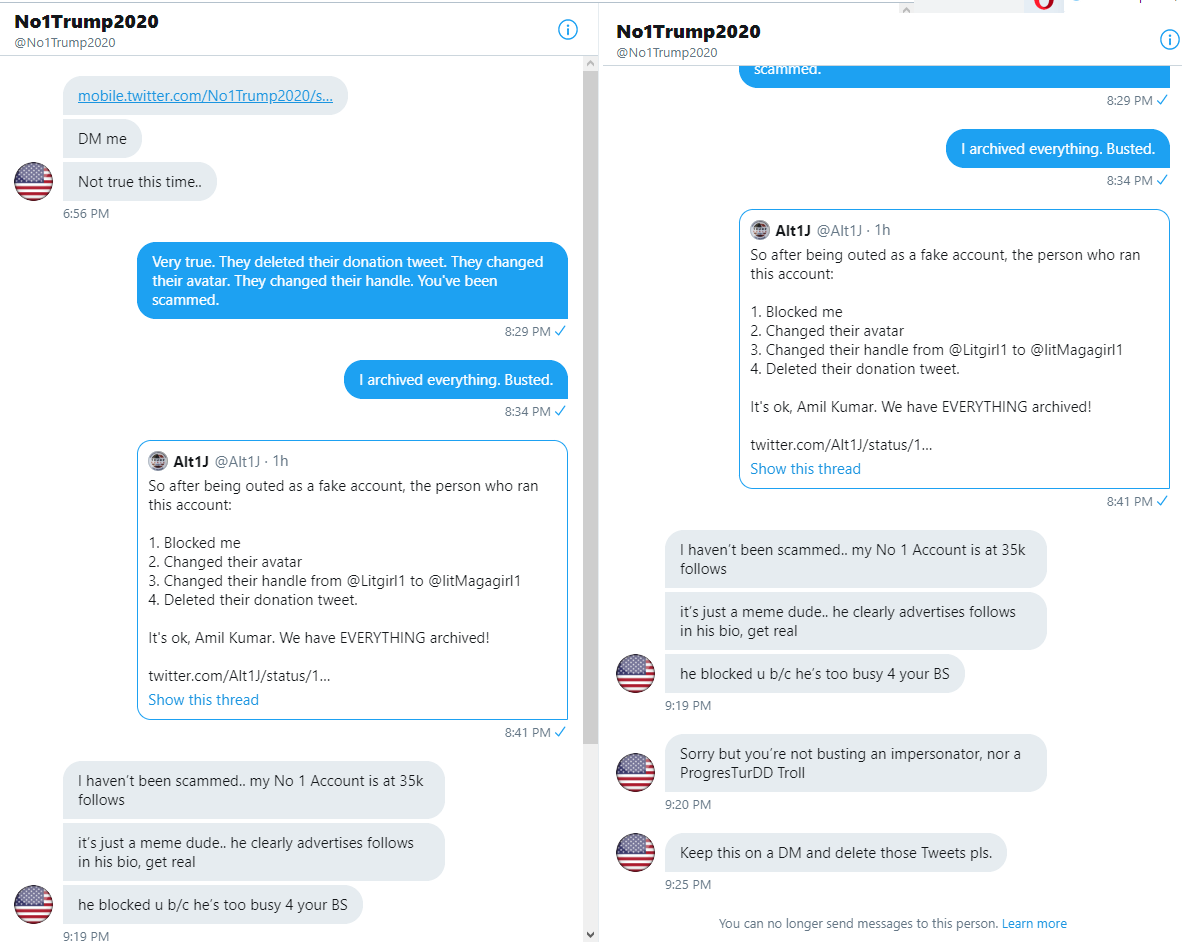 In DM with said person, they actually did make mention of having a large (35K follower) account... Given the other lies, embellishment doesn't surprise me at all (he has barely 30K followers).... (8)