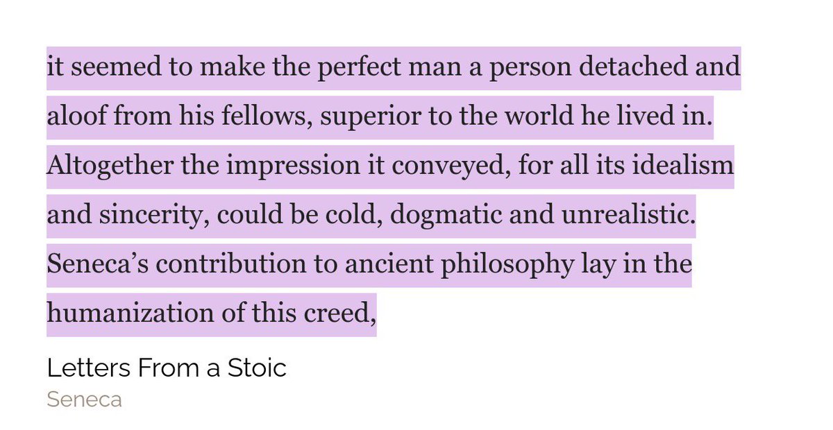 LETTERS FROM A STOIC. Meditations was a gateway drug; this was the hard stuff that got me hooked. It showed me a path towards more tranquility and self-control. I took the self-reliance idea too far, but I later understood the nuance around this that Seneca included. 8.5/10.