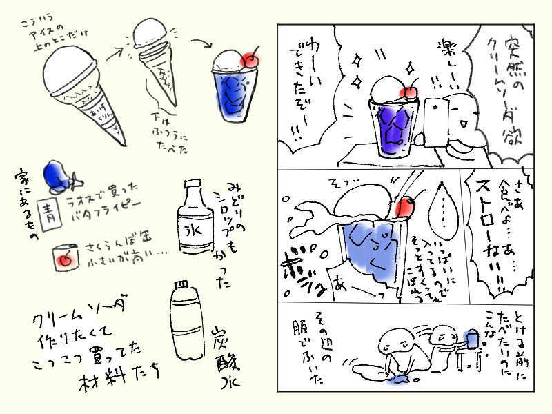 クリームソーダするぞ～!と思ってこつこつ材料買ってたけどストローのこと完全に忘れてた 