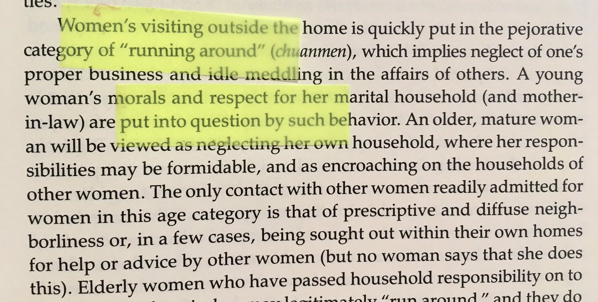 Women’s paid work is often championed bc it increases her *economy autonomy*.Tho I’ve always stressed another aspect: expanding her *social networks*.Otherwise women may seldom gather to share experiences, critique unfairness, realise alternativesAs in rural north , 1980s