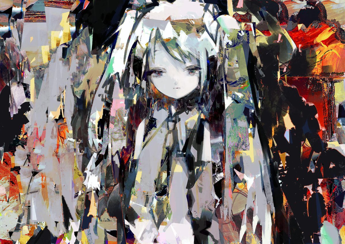 hatsune miku 1girl solo twintails abstract long hair looking at viewer smile  illustration images