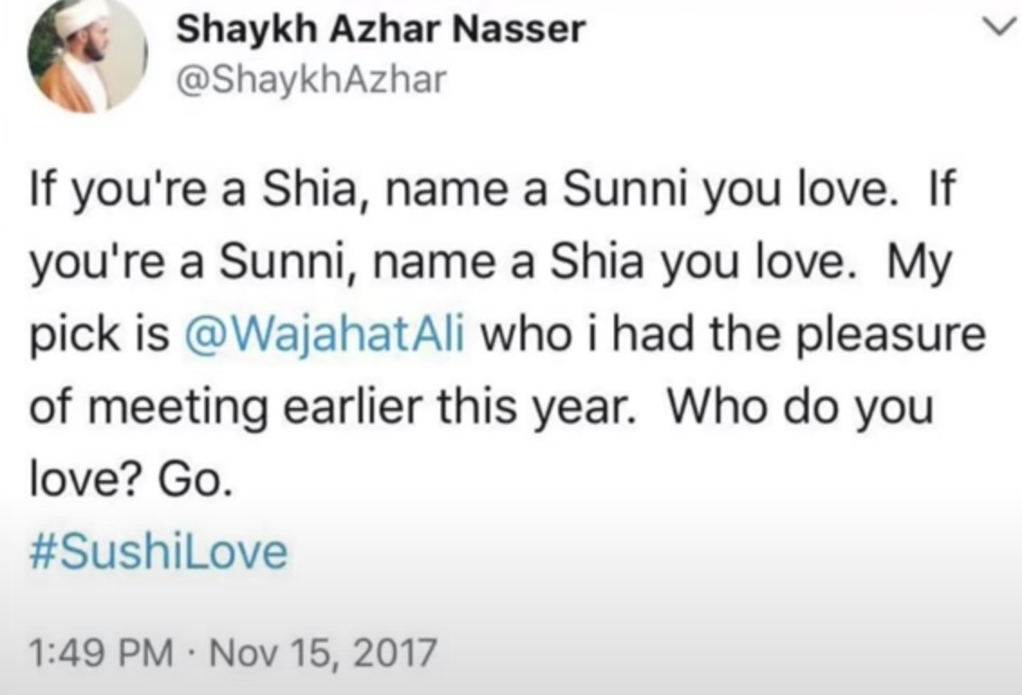 Azhar, a Shi'ite apologist, has successfully been able to gain Sunni followers by sharing generic non-denominational content to his audience, mostly refraining from explicitly sharing his true extreme and distasteful beliefs and appearing non sectarian.