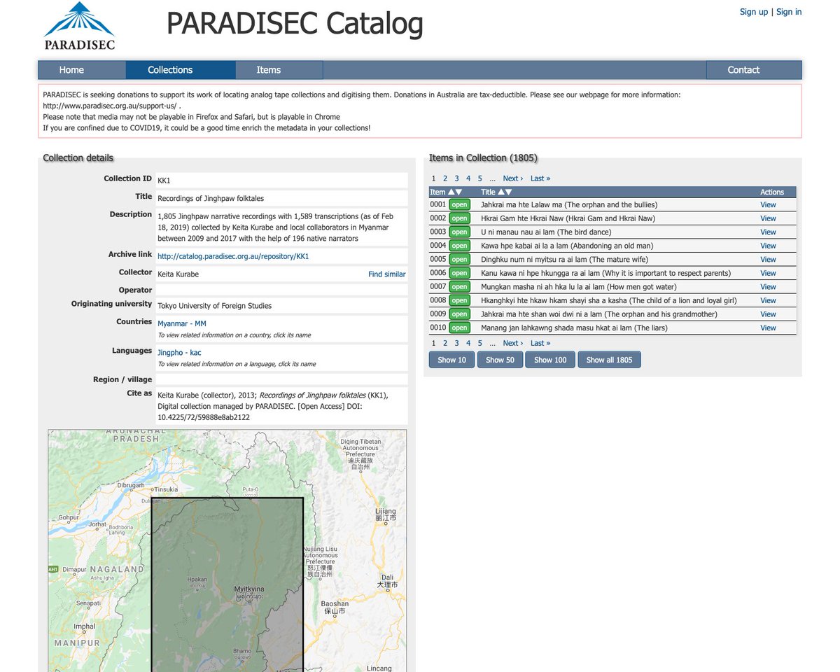 NoriNagaya's tweet image. Enjoyed a lecture &quot;Documentation, preservation, and revitalization: Endangered folklore traditions in northern Burma&quot; by Dr. Keita Kurabe today. Keita talked about his and his team&apos;s #LanguageDocumentation project on Jingpho with a focus on folktales. catalog.paradisec.org.au/collections/KK1
