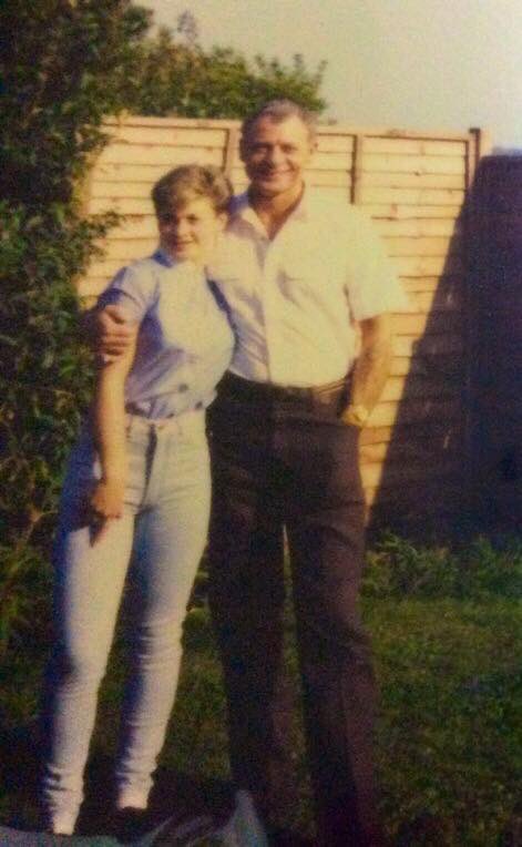 Art71Rachael's tweet photo. @JaneFallon I mean the hair, wow! 😍and I have a jacket like that now in my wardrobe ha! I have a similar pic where my Dads hugging me and I’m like you, seemingly uncomfortable with it haha #teenageangst #gerroff 💜 https://t.co/agCDd506wV
