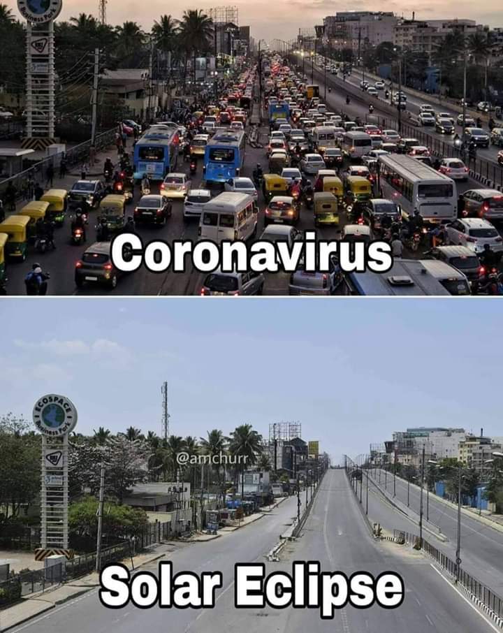 _kumarvipin_'s tweet photo. World - Its Pandemic stay home.
Indians - Naah..bhagwan ka प्रकोप hai to bolo..
#SolarEclipse2020 #Corona https://t.co/NSSLGDTrxZ
