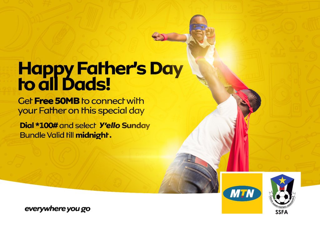 Today is more than just #FathersDay, but a day for #ChampionFathers. 

Don’t forget to honour your Father Figure . 
Dial*100# select Yello Sunday and get FREE 50MB Data 😍

Happy Father’s Day to all Dads and everyone taking up Father roles! 

We Celebrate you ! 🥳