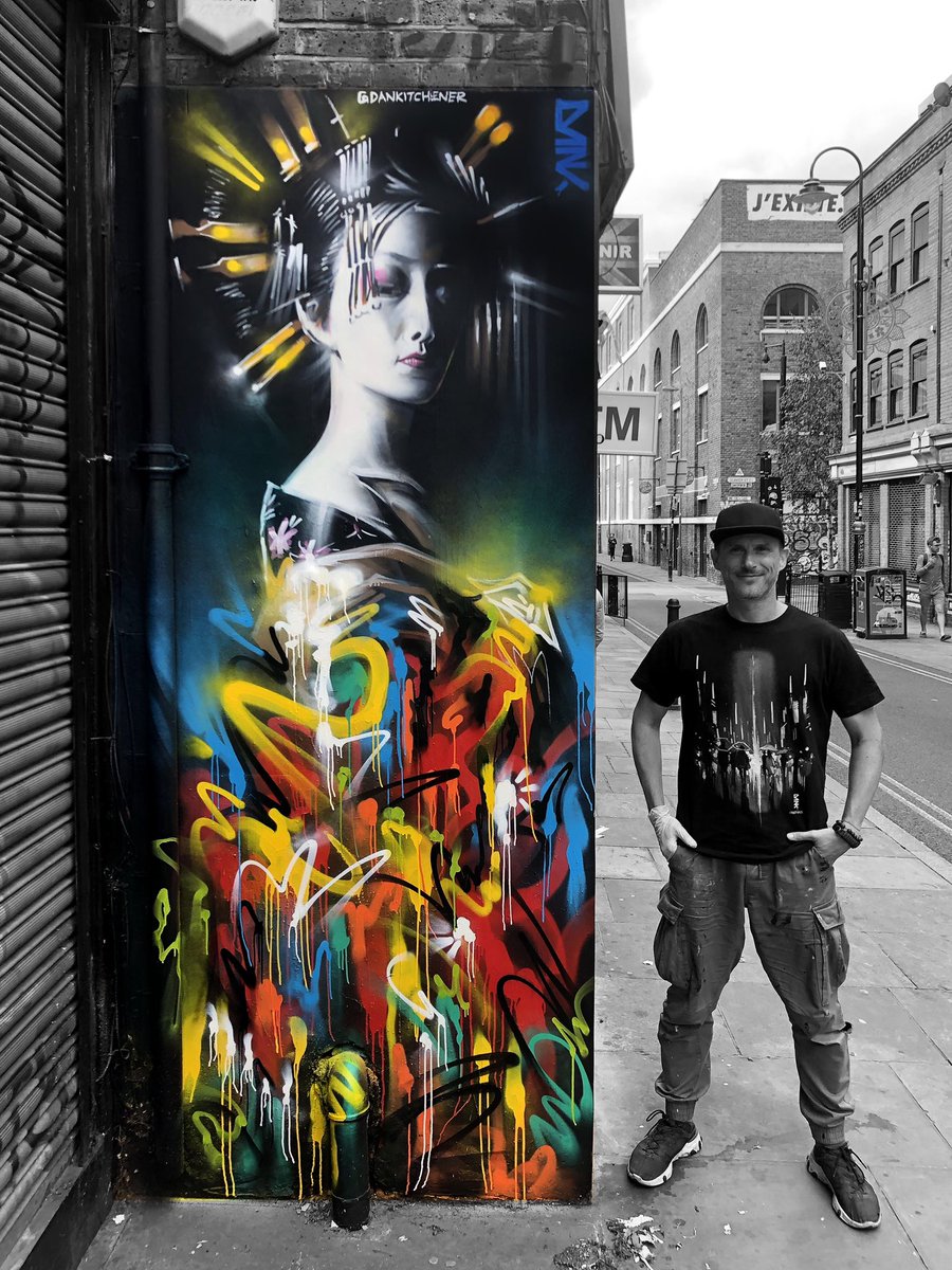 DanKitchener's tweet image. 👑 ‘Queen Of Colours’ 🌈🇯🇵- Brick Lane - I loved painting this super colourful geisha, combining the traditional beauty of the Japanese geisha and the urban, graffiti tagged aesthetic of the streets! #loopcolors #mtn94 🌈